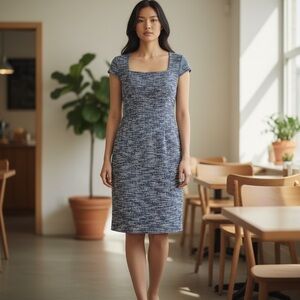 Grace Karin Blue Tweed Princess Neck Cap Sleeve Women’s Dress